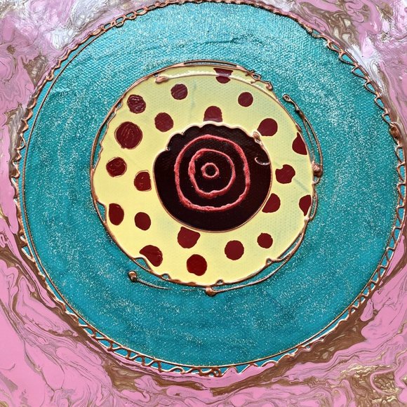 Original Art “Bullseye #31” Artwork Mixed Media Painting Frame Ready 12”x12” - Picture 5 of 5